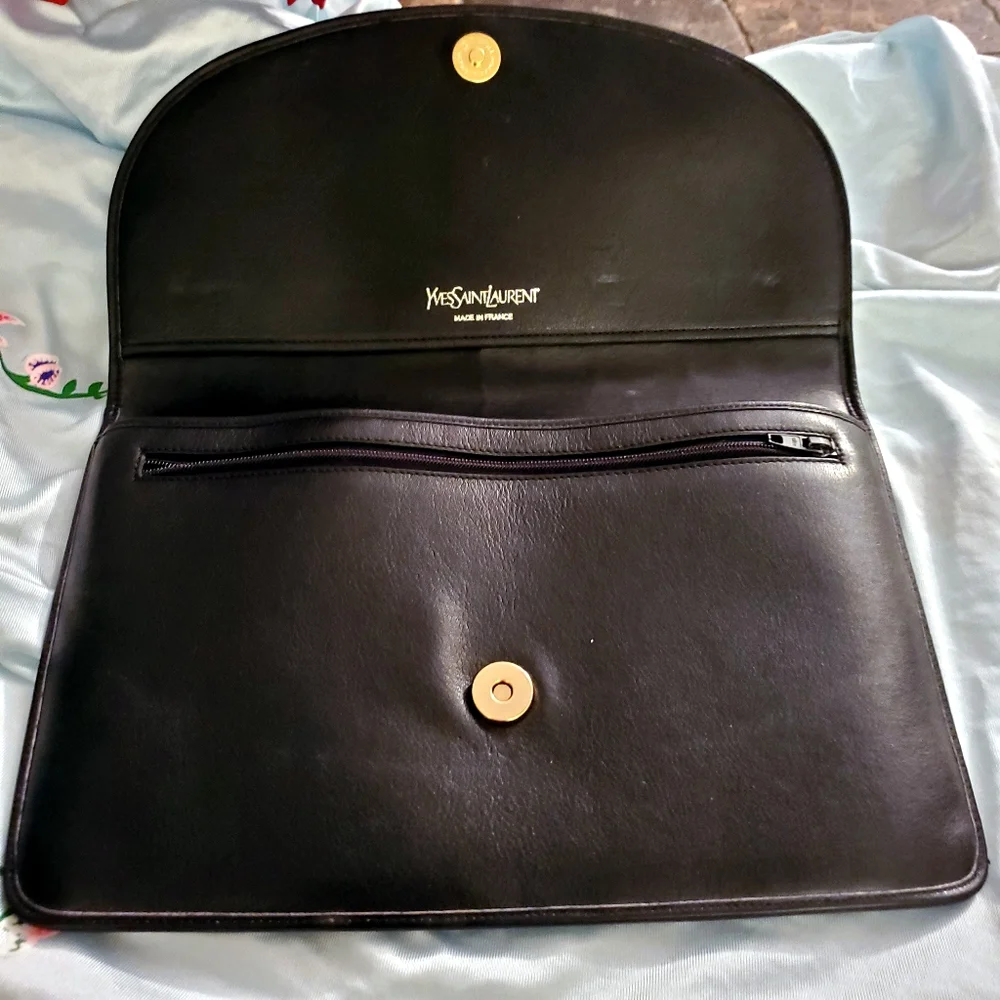 Yves Saint Laurent YSL Black Envelope clutch bag w/ $30 COA included